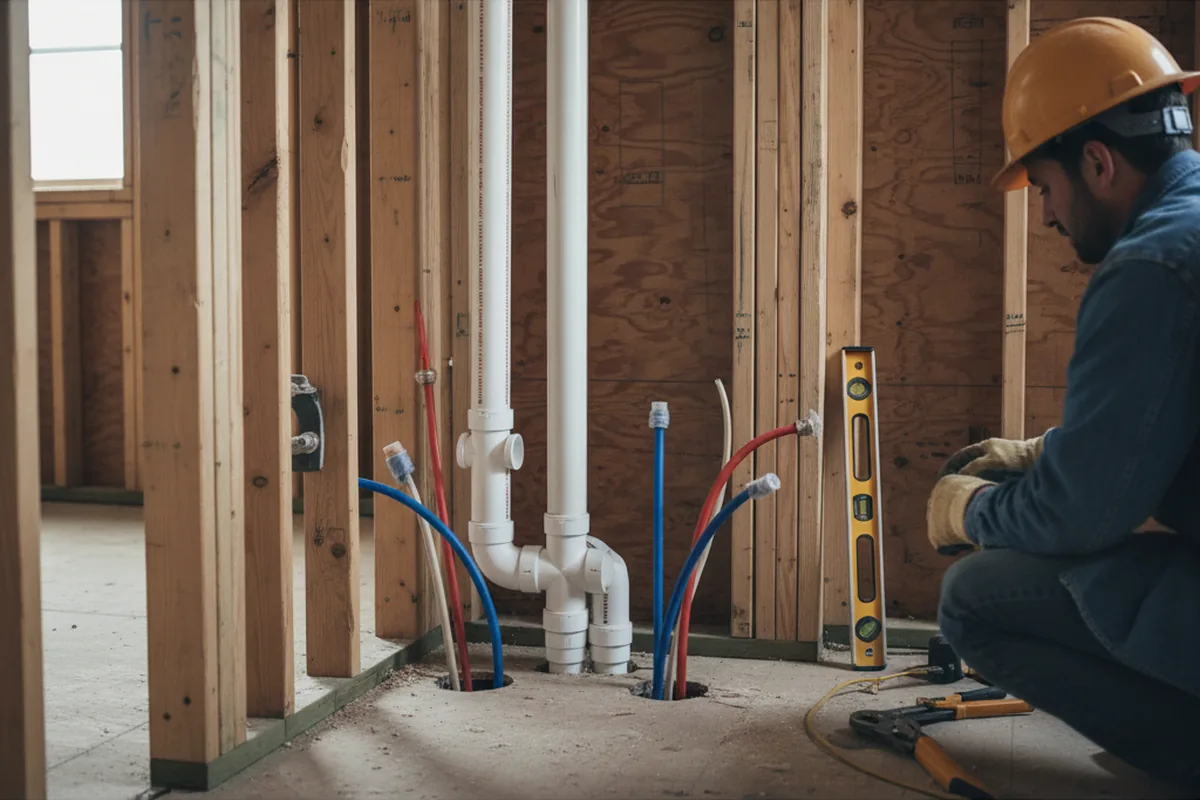 Drain and supply rough-in during Leak Detection in Factoryville